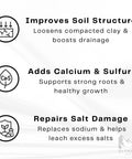 97 Percent Pure Gypsum Powder For Soil And Substrates benefits infographic.