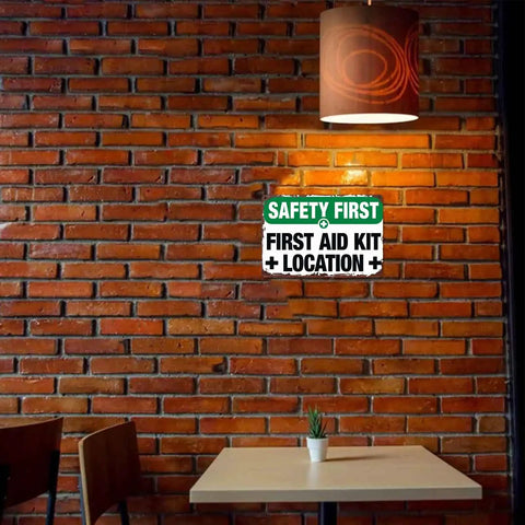 Aluminum Safety First Aid Kit Location Sign Built Tough Heavy Duty Scratch And Moisture Resistant Wall Decor For Workplace Hospital Clinic