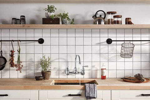Elmhurst Two Handle Wall Mount Kitchen Faucet Chrome With 8 Inch Spout Reach 360 Degree Swivel ADA Compliant Fits Two Hole 8 Inch Centers Half Inch NPT Inlets High Arc Gooseneck