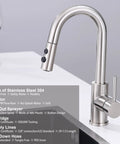 Bar Sink Faucet With Pull Out Sprayer For Single Hole Mount One Handle Stainless Steel Brushed Nickel Modern Small Kitchen Faucet No Sweat Install Lead Free Durable Cartridge And CUPC Supply Hose on countertop