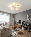 Five Leaf LED Ceiling Light With Remote Control For Living Room, 23.6-Inch Lit Flush Mount Chandelier in a modern living room