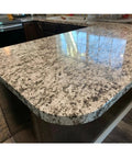 Close-up of kitchen island covered with Marble Look Peel And Stick Countertop Vinyl Wrap 36 By 240 Inch Waterproof Self Adhesive