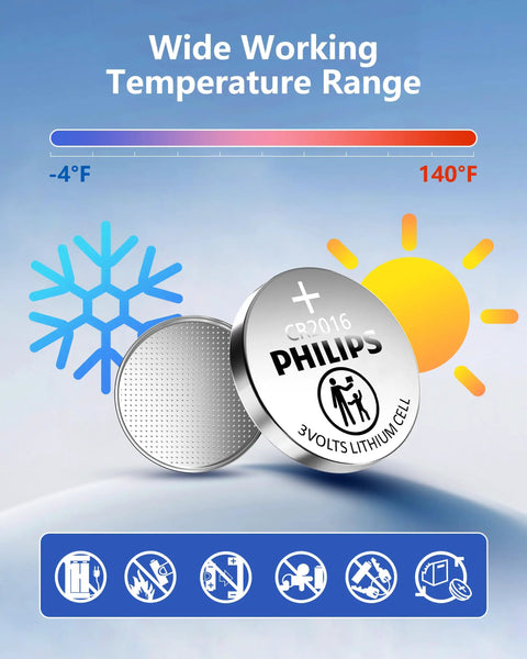 Top Shelf Cr2016 3V Lithium Coin Cell Battery 5 Pack Ultra Slim with wide temperature range from -4°F to 140°F.