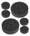Six Pack Nylon Buffing Wheels 75mm With 10mm Hole For Metal Finishing And Marble Stone Polishing Jobs Around The Shop Or Garage Workshop, showing various sizes.