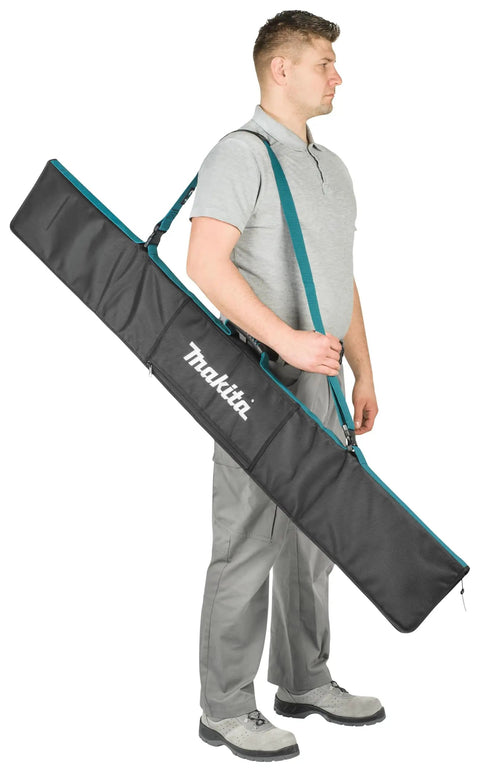 Heavy Duty Padded Guide Rail Bag for Track Saw Rails Up To 59 Inches carried by a person, showcasing lightweight durability