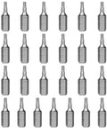 Kick Ass T10 Torx Screwdriver Bit Set 25 Piece Kit With Quarter Inch Hex Shank S2 Steel bits arranged in grid pattern.