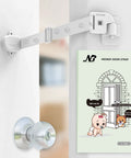 Adjustable Child Proof Door Locks With Door Strap Latch No Drill Setup, featuring a white strap and child-friendly design.