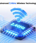 Image of a 2.4GHz wireless chip highlighting technology in B-3RC Wireless Microphone System Bundle With Charging Case No Cables Needed Auto Pairing Ultra Low Latency Long Battery Life Twenty Four Bit Forty Four Point One Kilohertz Audio Long Range For Podcasts Livestreams And Stage Performances