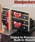 Front view of Pro Grade Micro Adjustable Joinery Sled For Precise Box Joints, Miters And Angled Cuts On Table Saw And Router Table.