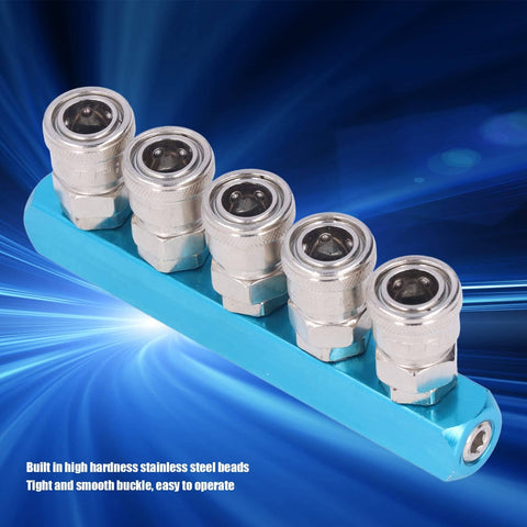 G1/4 Aluminum Air Distribution Block With Straight Air Hose Splitter Pneumatic Manifold And Connector SML-5 five-port view