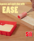 Silicone Glue Roller And Tray Set For Arts Crafts And Woodworking, smooth glue application on wood surface.