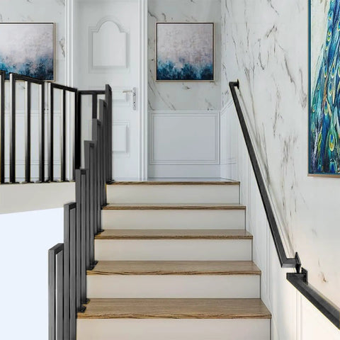 Beefy Black Iron Stair Hand Rail 3Ft Wall Mount Industrial Grade Railing Pipe For Indoor Stairs, non-slip, rust-resistant