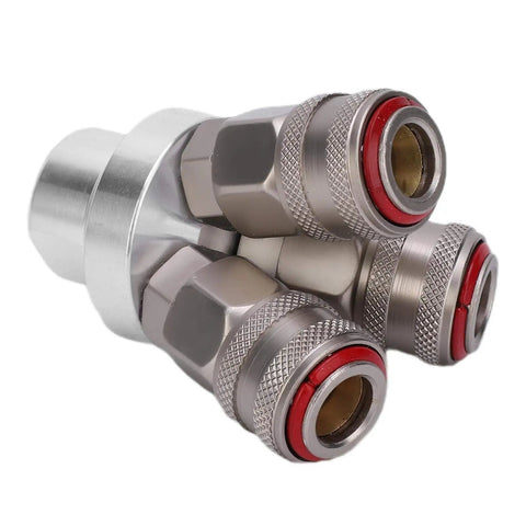 Heavy Duty 3 Way Quick Coupler For Air Tools And Pneumatic Systems With Chrome Plated Finish G One Quarter Inch Thread Carbon Steel Female