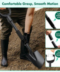 Person using 31 Inch Lightweight Metal Garden Shovel With 6 Inch Wide Flat Spade Handy Little Workhorse for digging and planting