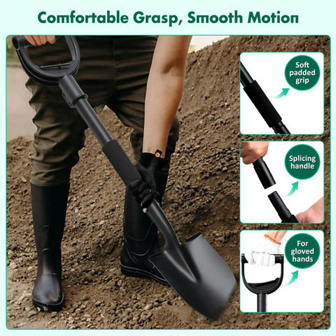 Person using 31 Inch Lightweight Metal Garden Shovel With 6 Inch Wide Flat Spade Handy Little Workhorse for digging and planting
