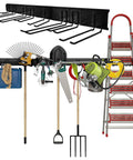 Heavy Duty Steel Garage Wall Mount Tool Organizer With 8 Mixed Hooks Up To 800 Lbs holding ladder, power tools, garden tools