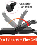 Compact Panini Press And Contact Grill With Floating Top Plate To Make Juicy Sandwiches Quickly, unlock feature for 180° grilling.