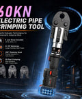 Professional 60KN Electric Pipe Crimping Tool For US Standard Metal And Plastic Pipes, featuring 3 jaws and a 350° rotating head.