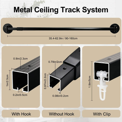 Adjustable Black Shower Curtain Rod 36 To 63 Inches Aluminum With 180 Degree Rotating Brackets, Dual Installation Adhesive Or Drill, Rustproof Smooth Gliding For Quick Secure Shower Setup, metal ceiling track system with hook and clip options