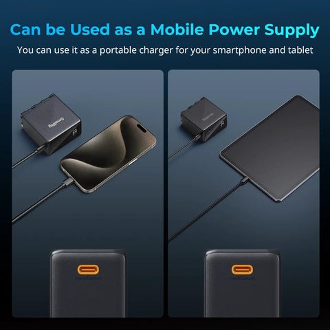 Mobile power supply using 10500mAh NP-F970 Replacement Battery With PD 36W Fast Charging for phones and tablets