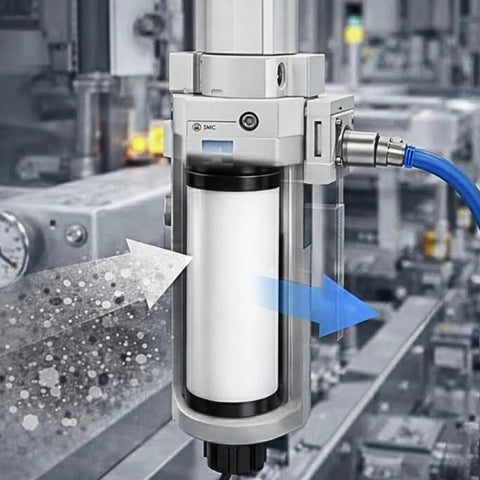 AF40P-060S Replacement Air Filter Element For AF40 Series in industrial regulator showing filtration process