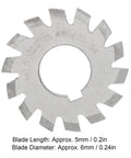 Circular high-speed steel gear cutter from the Pro Grade High Speed Steel Gear Cutter Set For Gear Milling 20 Degree Cutting Tool For Machine Shops 8 Pieces Industrial Quality Gear Milling Bits Built For Precise Gear Cutting And Uniform Gears showing diameter and blade length details.
