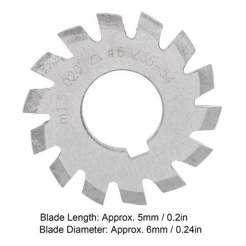 Circular high-speed steel gear cutter from the Pro Grade High Speed Steel Gear Cutter Set For Gear Milling 20 Degree Cutting Tool For Machine Shops 8 Pieces Industrial Quality Gear Milling Bits Built For Precise Gear Cutting And Uniform Gears showing diameter and blade length details.