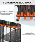 Indoor Fishing Rod Storage Cart For 12 Combos With A 3 Tier Tackle Rack And Peg Wall Built In Line Spooler Mobile Tackle Storage Cart With Locking Wheels Ultimate Gear Organizer For Home Garage Or Boat Shed featuring staggered combo heights and rod retainers.