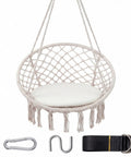 Macrame Hammock Chair Swing With Round Seat Cushion And Hardware Kit For Indoor Outdoor Use Boho Beige Hanging Chair For Patio Balcony Bedroom Or Living Room 330 Lb Capacity Cozy Chill Vibe