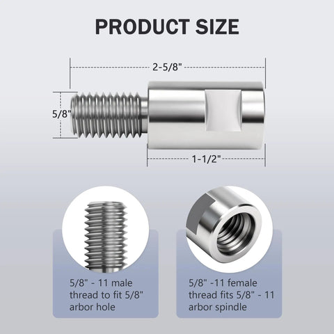 Universal 5/8 Inch One Eleven Thread Adapter Extension Shaft For Airway Buffing Wheel Polisher Angle Grinder Tool Attachment size and threading details