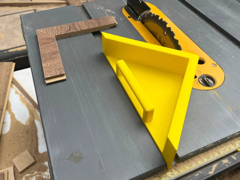 Precision Table Saw Miter Sled Jig Guide With Heavy Duty Push Handle For Crisp Crosscuts And Exact 45 Degree Angles on table saw.
