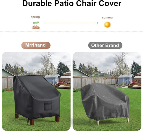 Comparison of waterproof patio chair covers showing Mrrihand versus other brand on outdoor chairs