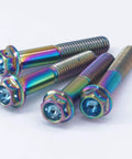 Premium GR5 Titanium Motorcycle Flange Screws With Rainbow Gradient Plating M8 X 1 Point 25 X 45 Millimeter hex fasteners set