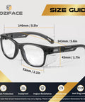 Size guide for Anti Fog Safety Glasses With Side Shields And ANSI Z87.1 Eye Protection, Scratch-Resistant Clear Lenses.