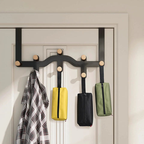 Rugged Five Pack Tool Pouches Set With 1680D Waterproof Fabric hanging, yellow and green pouches shown, for easy sorting.