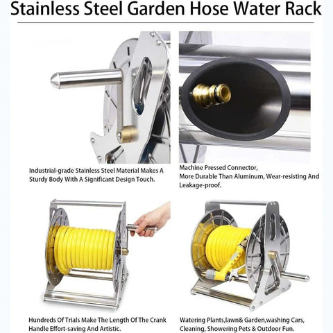 Heavy Duty Stainless Steel Hose Reel Built Like A Tank For Garden Yard And Car Wash Top Notch Industrial Water Organizer close-up of durable stainless steel components.