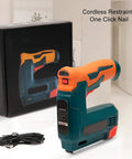 Shop Grade Cordless Brad Nailer Wireless Nail Gun With USB Charging Smooth Operator view showcasing the tool and charging cable.
