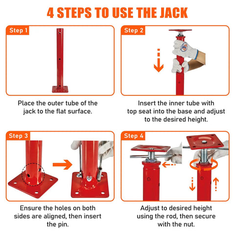 4 steps to use the Two Pack Hella Tough Steel House Floor Jacks Adjustable Height From 21 To 43 Inches Handling 11023 Pounds.