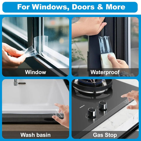 Heavy Duty Weatherproof Seal Tape 2 Inch By 30 Yards Blocks Drafts And Rain Leaks With Waterproof Adhesive used on windows and surfaces.