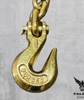 Close-up of clevis grab hook on 3/8 Inch Grade 70 Transport Binder Chain 10 Ft With 6,600 Lbs WLL Zinc Plated Steel