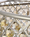 Close-up of the Madison Collection Ten Light Pendant With Royal Cut Clear Crystal Spheres Suspended By Polished Nickel frame.