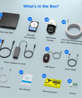 Box contents of 4K PoE PTZ Security Camera System with Auto Human Tracking: NVR, 3TB HDD, cameras, cables, and accessories.