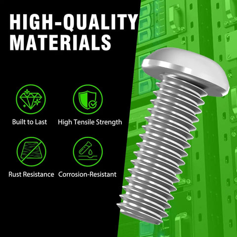 Rock Solid M6 X 16Mm Rack Mount Cage Nuts Screws And Washers 50 Pack Self Locking Server Cabinet Hardware Kit For Routers close-up of steel screw showing threads and design.
