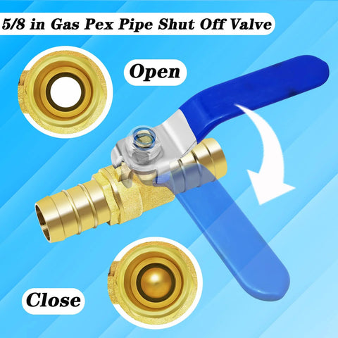 Brass hose barb ball valve kit, 2 pcs, 5/8 in, blue lever with stainless clamps (side view)