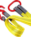 Heavy Duty Polyester Bridle Lifting Slings With Durable Hooks, 3.3 Feet Two Leg Rigging Strap, showing hooks and yellow webbing.