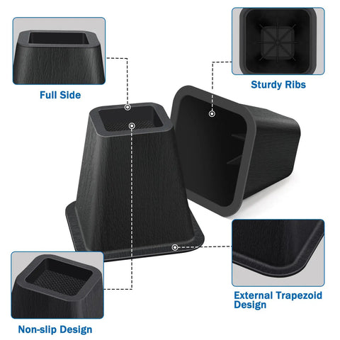 Details of Six Pack 6 Inch Heavy Duty Bed Riser Set With Non Slip Base For Bed Frame Sofa Desk Table Or Chair Lifts About 5.1 Inches.