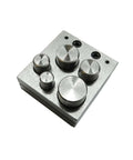 Six Piece Disc Cutter Set With High Carbon Steel Punches And Cutter Block Hammer Operated for cutting precise discs from sheet metal.