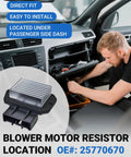 Solid Drop-In Blower Motor Resistor For Ram 1500 2500 3500 Dodge Journey Caliber Avenger Sebring Jeep Compass Patriot Wrangler ProMaster 1500 Auto Climate Control shown installed under passenger dash.