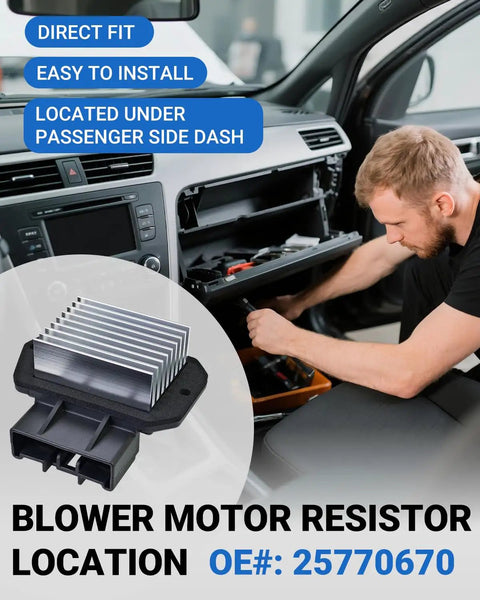 Solid Drop-In Blower Motor Resistor For Ram 1500 2500 3500 Dodge Journey Caliber Avenger Sebring Jeep Compass Patriot Wrangler ProMaster 1500 Auto Climate Control shown installed under passenger dash.