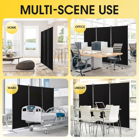 Six Foot Tall Three Panel Privacy Screen Folding Room Divider Freestanding Black Wall Partition for home office and living spaces